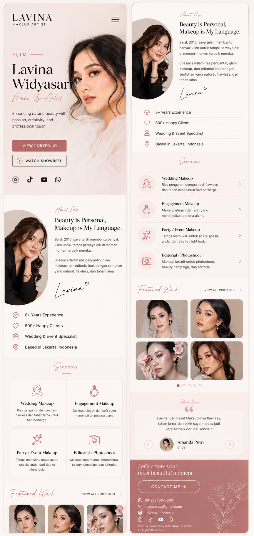 Preview mobile template landing page Make Up Artist (MUA)