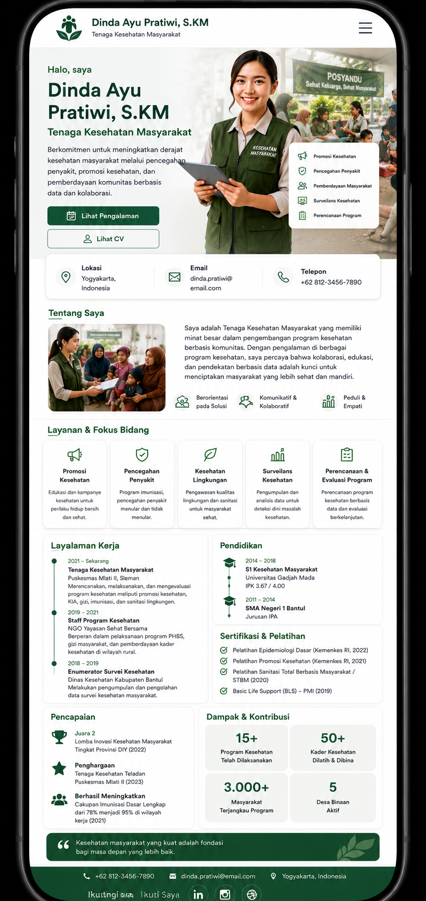 Preview mobile template landing page Tenaga Kesehatan Masyarakat