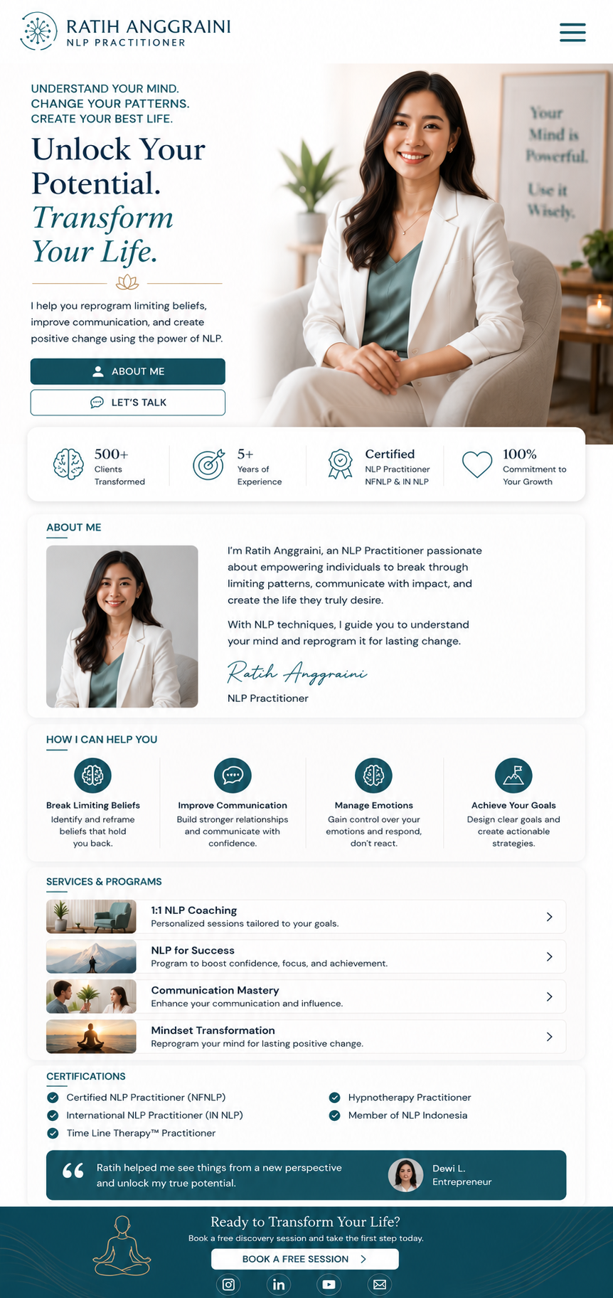 Preview mobile template landing page NLP Practitioner