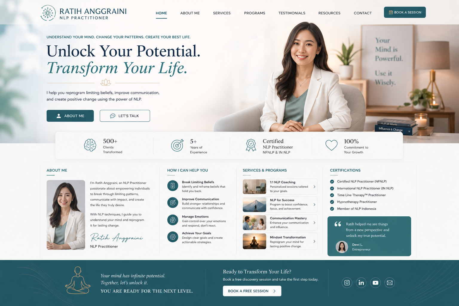 Preview desktop template landing page NLP Practitioner