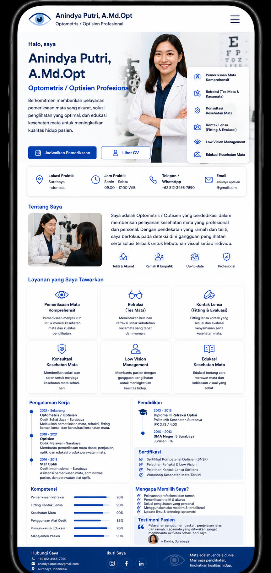 Preview mobile template landing page Optometris / Optisien