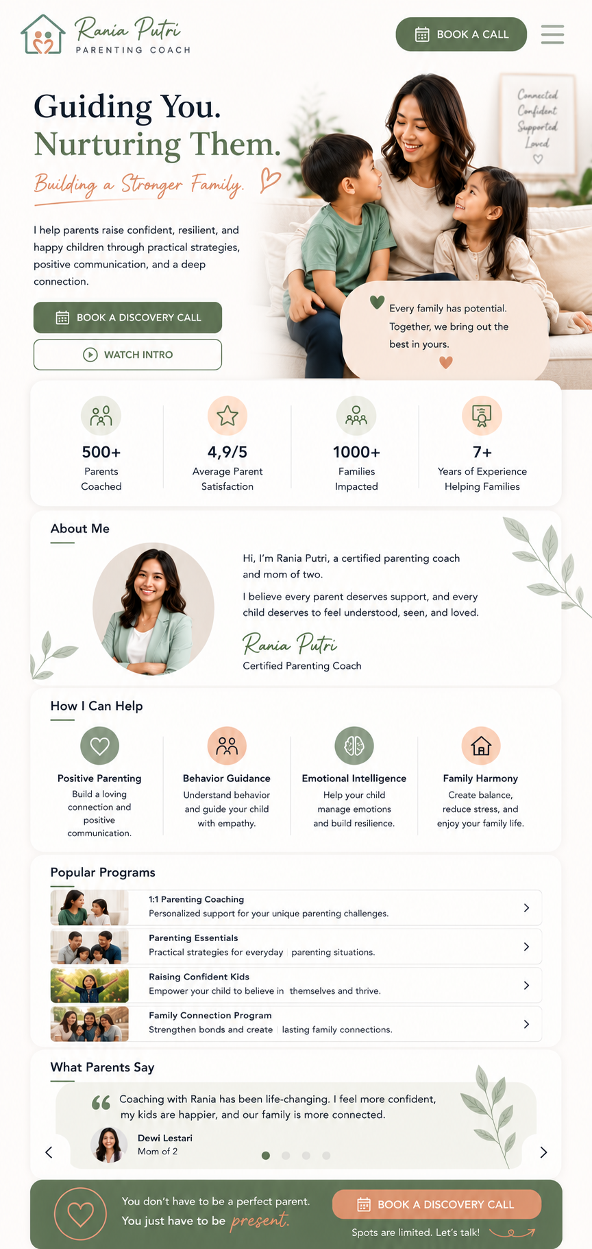 Preview mobile template landing page Parenting Coach