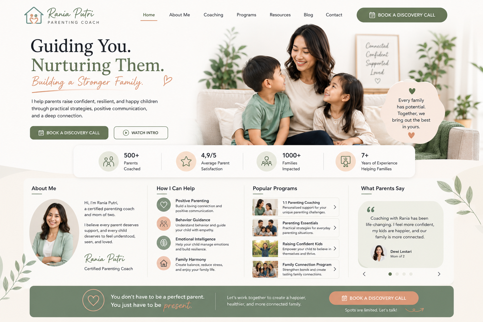 Preview desktop template landing page Parenting Coach