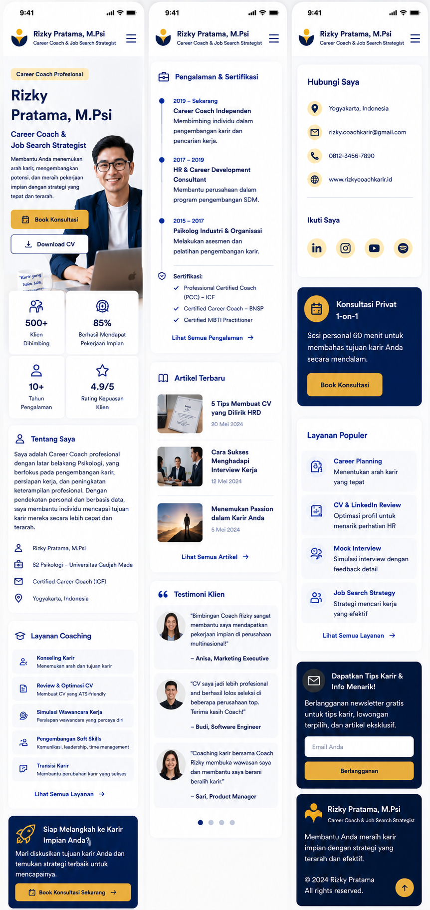 Preview mobile template landing page Pelatih Karir