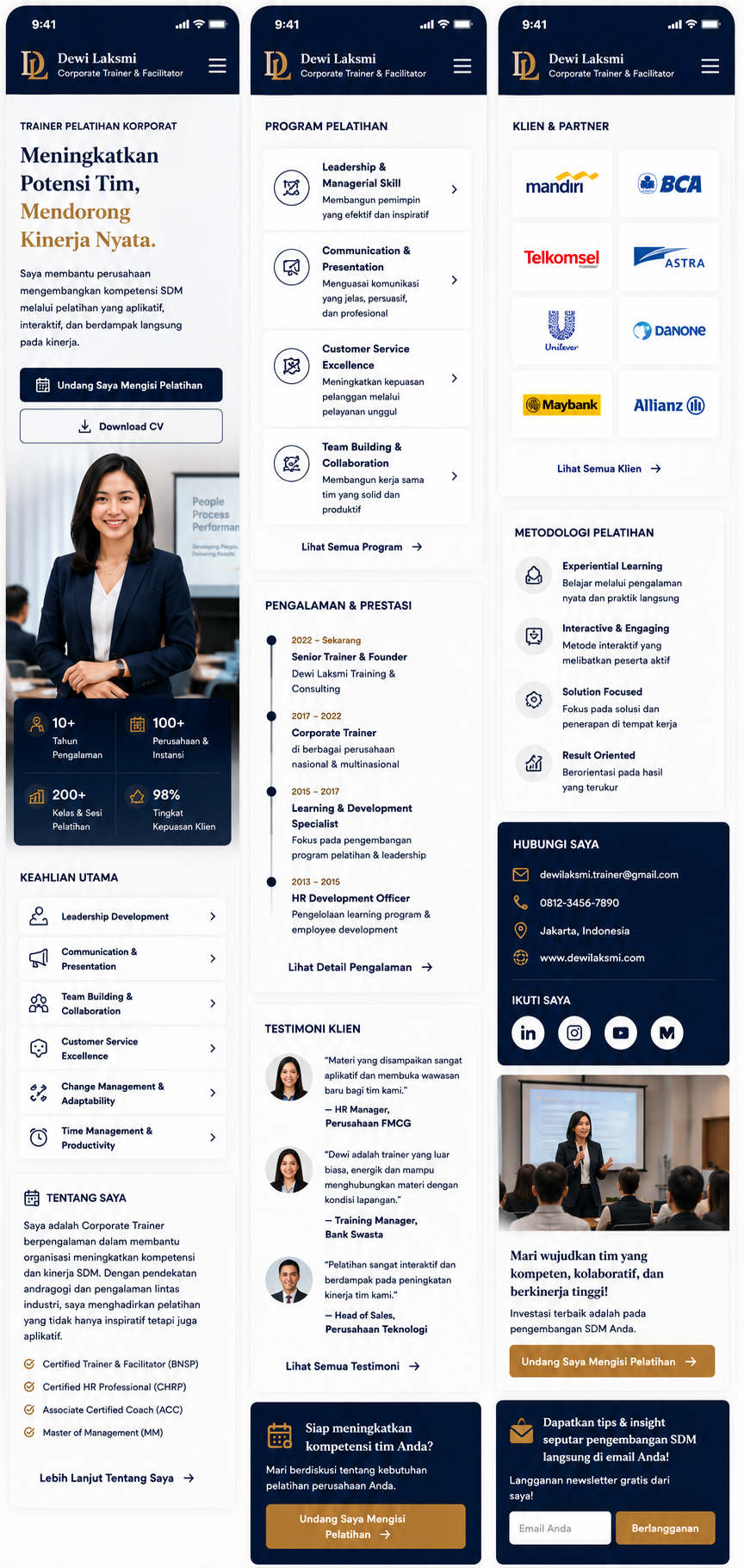 Preview mobile template landing page Pelatihan Korporat