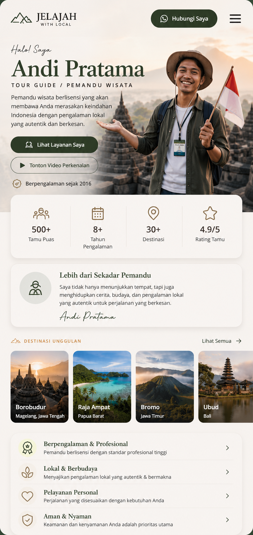 Preview mobile template landing page Pemandu Wisata