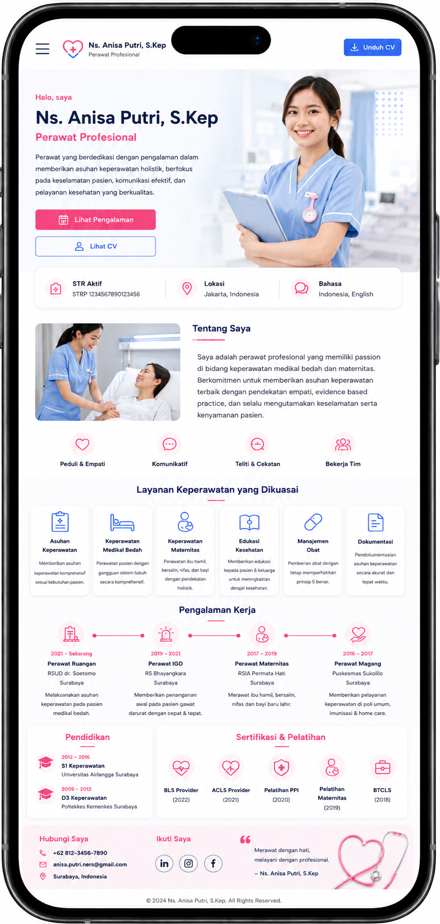 Preview mobile template landing page Perawat Profesional