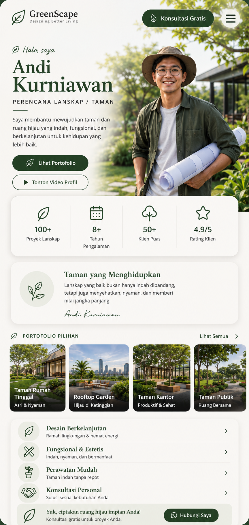 Preview mobile template landing page Perencana Taman