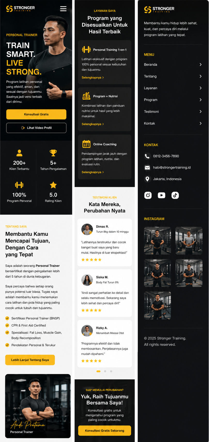 Preview mobile template landing page Personal Trainer