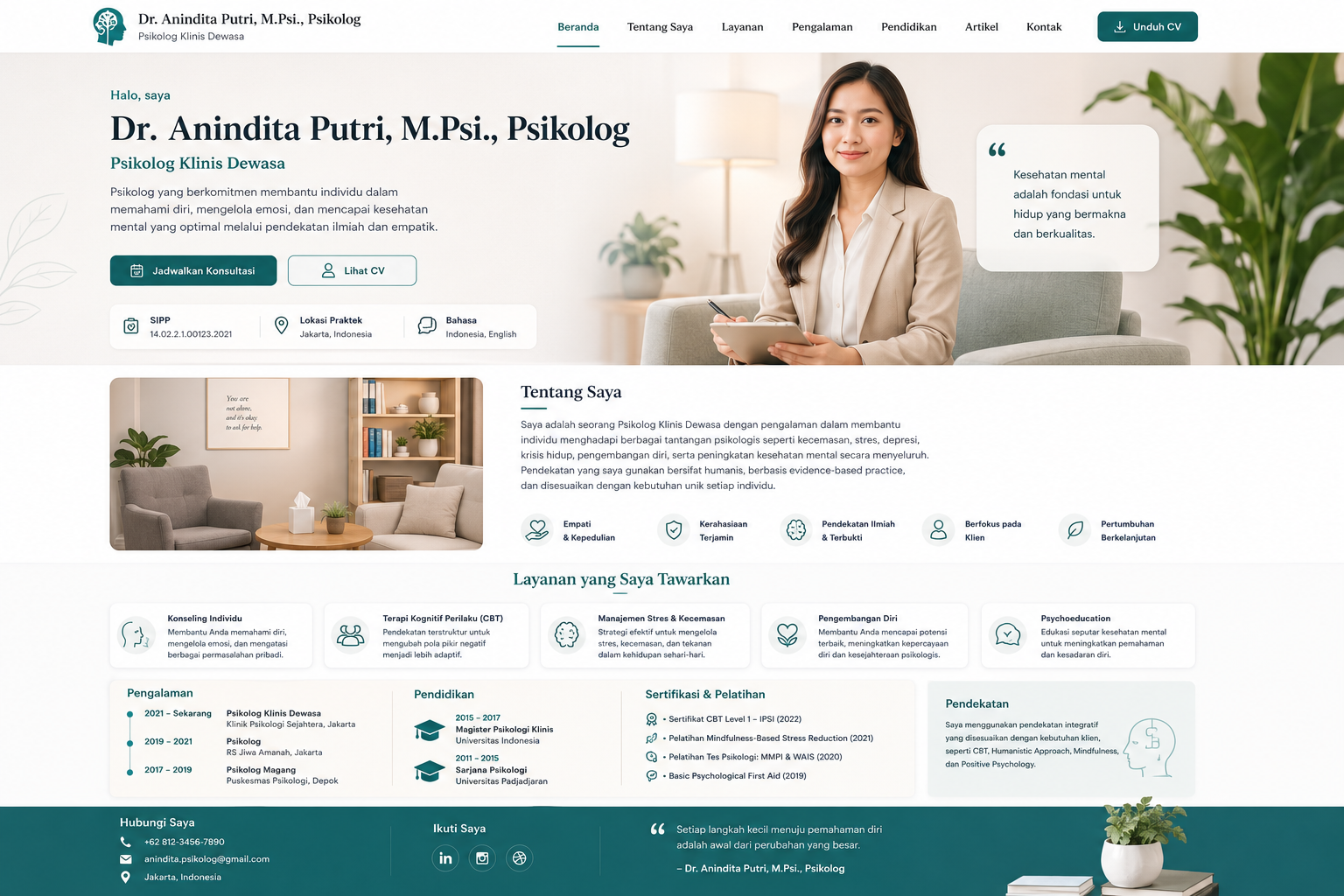 Preview desktop template landing page Psikolog Klinis