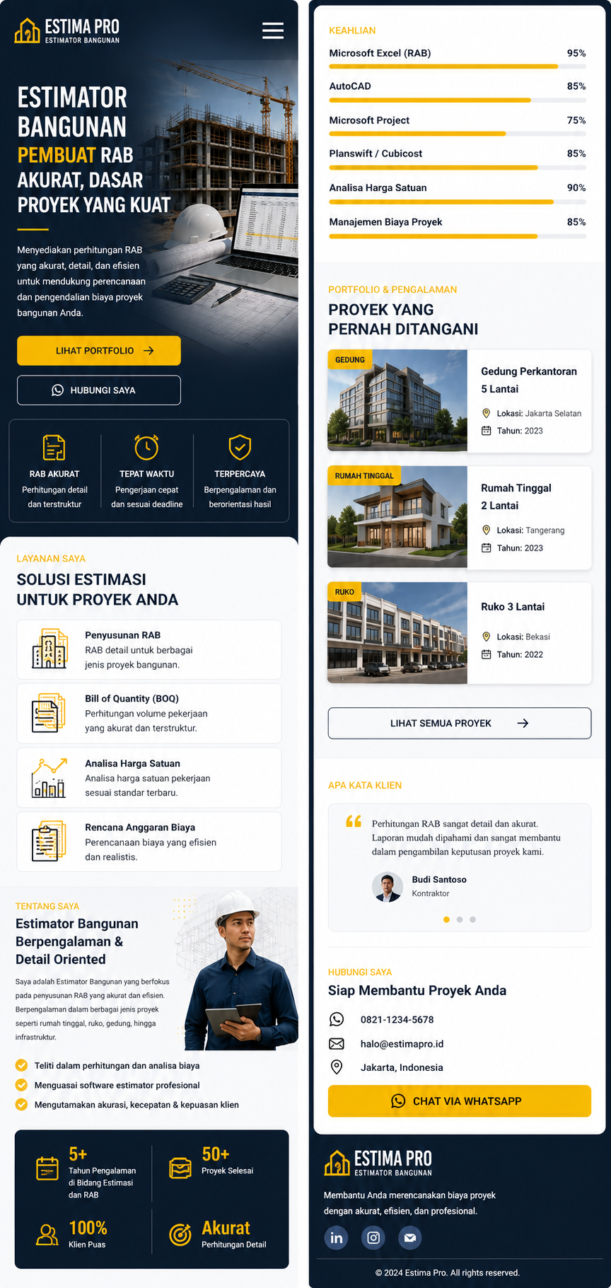 Preview mobile template landing page Estimator Bangunan (RAB)