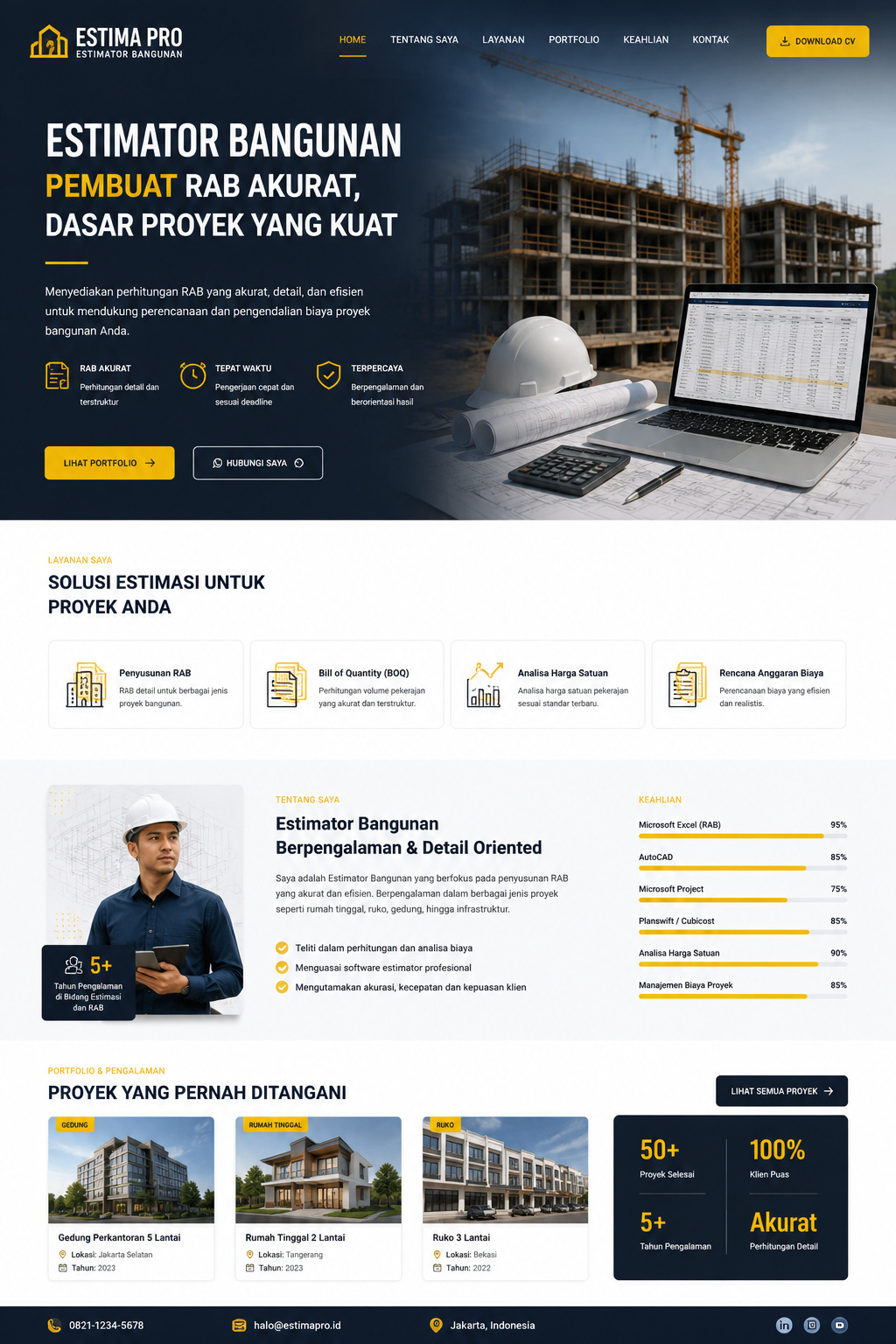 Preview desktop template landing page Estimator Bangunan (RAB)