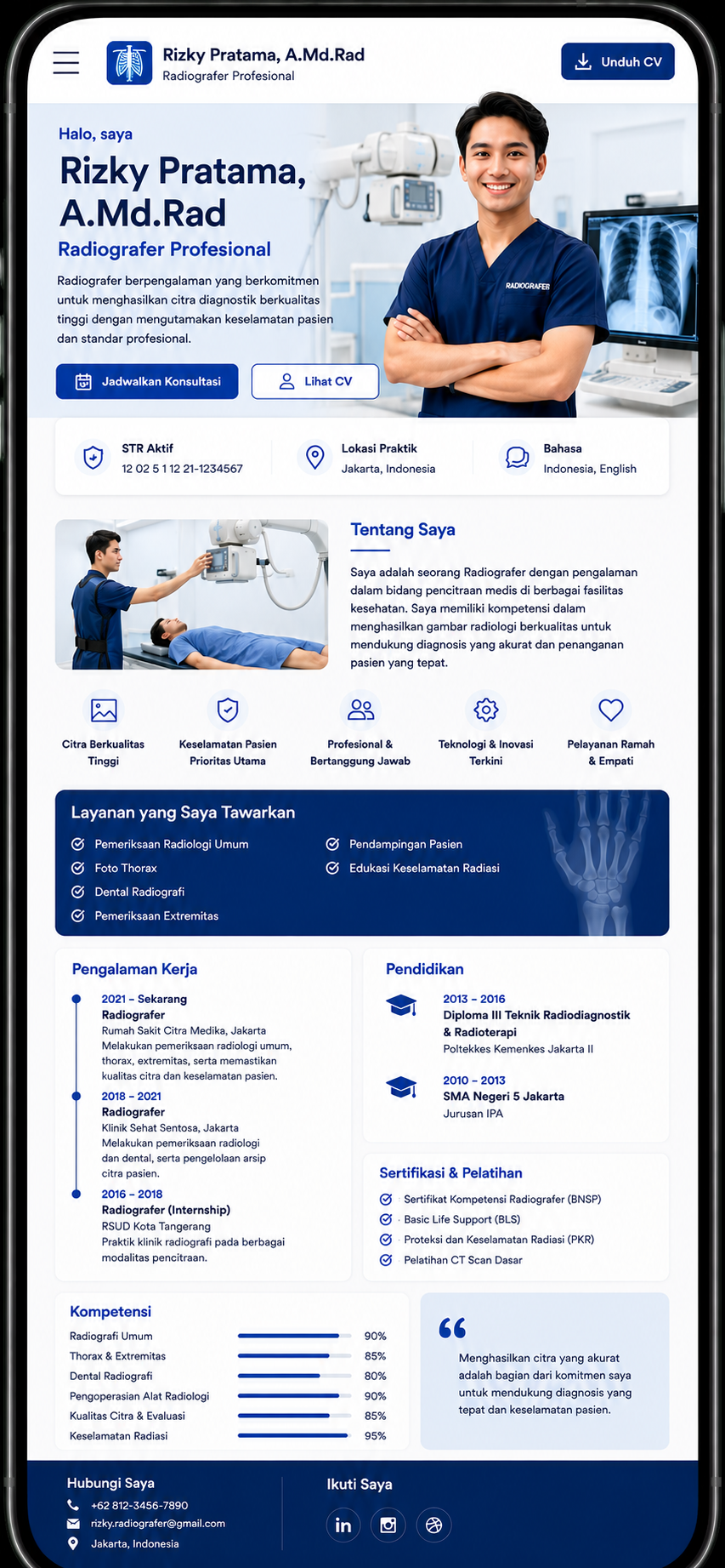 Preview mobile template landing page Radiografer
