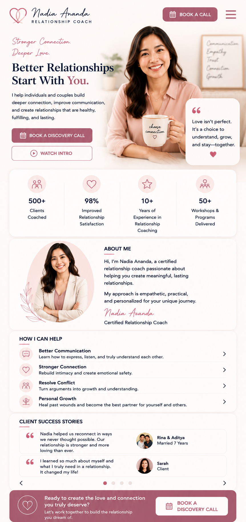 Preview mobile template landing page Relationship Coach