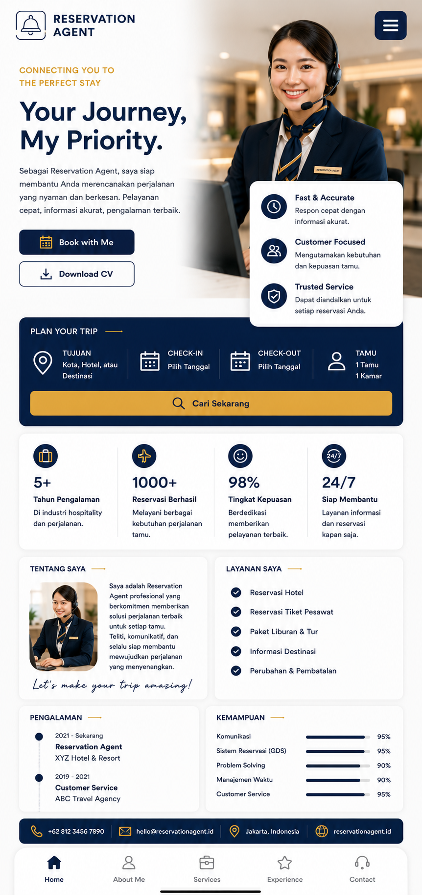 Preview mobile template landing page Reservation Agent